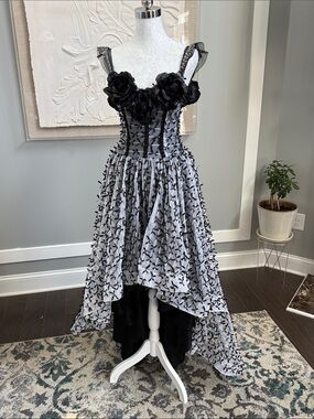 Vintage 90s Elena Collection Giggles Gothic Prom Dress Corset High Low 3D Rose S